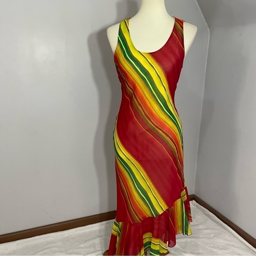 Vintage Y2K Resort Dress Phoebe Artsy Beach Neon Rainbow Stripes Vacay Jamaica - Picture 14 of 14